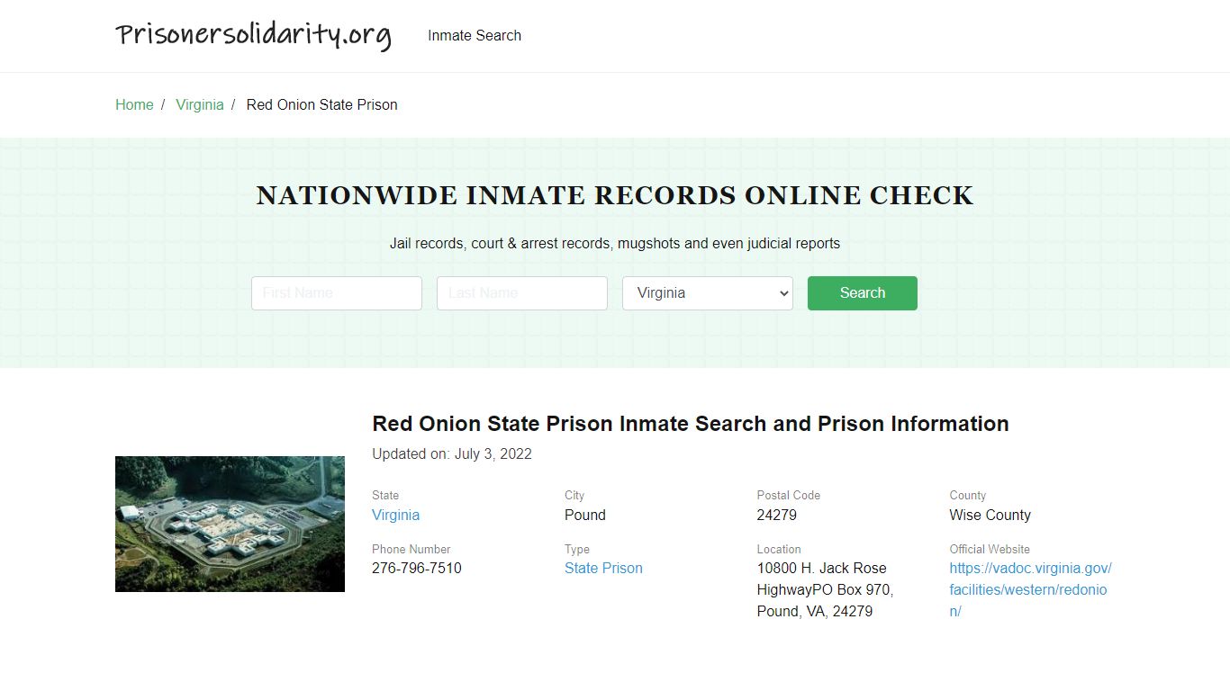Red Onion State Prison Inmate Search and Prison Information